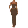 Two Piece Dress Square Neck Ladies Sling Top Maxi Skirt High Waisted Women Spaghetti Strap Sexy Style Slim Fit Party Clothing