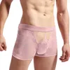 Sous-vêtements hommes sexy dentelle pure boxer slips évider respirant ouvert entrejambe culotte de sous-vêtements boxeurs transparents