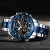 Wristwatches Quartz Watch For Men Dual Display Luxury Digital Sports Waterproof Time Fashion Luminous Steel Band Reloj Hombre NF9195 230905