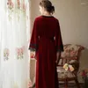 Women's Sleepwear Winter Nightgown Morning Gown Sexy Bride Red Wedding Long Sleeve Golden Velvet Thick Sweet Pajamas Girl's