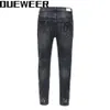 Dueweer swag lavado destruído jean streetwear joelho buraco biker jeans masculino tendência moda respingo tinta calças de brim magros para men243a