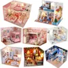 Acessórios de casa de boneca artesanal diy kit de casa de boneca de madeira em miniatura móveis led luz casa casa de bonecas brinquedos roombox para adultos crianças presentes de aniversário 230905