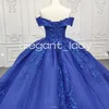 Royal Blue Gillter Princess QuinCeanera klänningar från axeln glittrande paljetter Applique Corset Vestido de 15 Quinceaneras Azul Rey