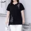 Women's Plus Size TShirt Summer Clothes for Women Casual Diamonds Patchwork Short Sleeve Fashion Crew Neck Black Pullover Loose Tops 230906