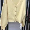 Maglioni da donna Cardigan giallo per donna manica lunga ampio comodo monopetto moda 2023