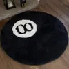 Carpets Black Simulation billard 8 Ball Round Round Tapis Coup Chambre de chambre en peluche Salle de bain Anti-Slip Floor Mat Home Decor 230906