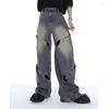 Jeans da uomo 2023 Primavera e Autunno Bottoni in metallo Splicing Design pesante Senso cavo di gamba larga per uomo Donna