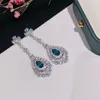 Brincos pendurados vendendo luxo 925 prata esterlina com natural londres azul topázio pingente feminino aniversário de casamento jóias presentes