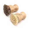 Cepillos de limpieza Cepillo de madera redondo Manija Olla Plato Hogar Sisal Palma Bambú Tareas de cocina Rub 0415 Entrega de gotas Hogar Jardín Housek DHPPK