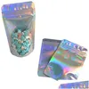 Packing Bags Wholesale Resealable Stand Up Zipper Aluminum Foil Pouch Plastic Holographic Smell Proof Bag Food Storage Packaging Dro Ot7Hf