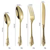 Zestawy naczyń obiadowych Royal Golden Vintage Tutlery 100 Wedding Table Flastware Stali Stal Stael Spoon łyżka Zestaw Zestaw luzem