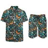 Herrespår färgglada fjärilsmän sätter blommor tryck avslappnad shorts strandskjorta set sommar trendig anpassad kostym kort ärm överdimensionerad