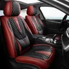 Coprisedili per auto Nappa da 5 pezzi Set completo con airbag in pelle impermeabile Copricuscino per veicoli automobilistici compatibile universale per la maggior parte delle auto -Nero / rosso