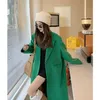 Womens Wool Blends Green Midi Woollen Coat Women Winter Loose Casual Woolen Suit Jacket Overcoat Chic Runway Fashion 230905