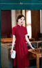 Ethnische Kleidung 2023 Rot Kurzarm Spitze Cheongsam Retro Verbesserte Slim Quipao Brautkleid Hochzeitskleid Qipao Modern