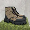 Designer Winter Heels Womens Martin Boots Leather Vintage Print Textil Classic Platform Flat Ankle Outrole Shoes Boot 60367