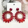 Dangle Earrings Exaggerated 4 Colors Rhinestone Sun Flower Large Round Pendant Drop Jewelry For Women Crytsal Big Hoop