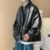 Jaquetas masculinas PU Couro Preto Homens Preppy Bomber Casacos Americano Streetwear Hip Hop Moto Bonito Manga Longa Chaquetas Vintage Casual