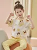 女性用スリープウェアの子供向け夏のパジャマ女の子の半袖ロングパンツラウンドネックセット赤ちゃん親子漫画家家具2スーツ