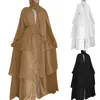 Этническая одежда, женский мусульманский мягкий и элегантный шифоновый однотонный многослойный кардиган, свободные длинные кардиганы для женщин