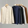 Men's Casual Shirts 2309 Chinese Style Tang Suit For Men Cotton Linen Long Sleeve Vintage Kungfu Sports Double Pockets Loose Shirt Male Tops