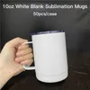 Wholesale bulk 10oz non tapered White Sublimation Blank Double Walled Straight camp coffee travel mugs tumbler with handle and slide lids for Hot & Cold Drinks Tea