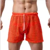 Shorts en résille pour hommes, pantalons courts, culottes ajourées sexy, vêtements de plage en maille pour le sommeil à la maison