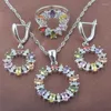 Collana Orecchini Set Gioielli Mystic Argento 925 Multicolor Cubic Zirconia per le donne Braccialetti di cristallo Collane con ciondolo Anelli YZ0413