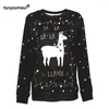 Women's Hoodies Unisex Christmas Cute Alpaca Letter Printed O Neck Sweatshirts Xmas Casual Loose Pullover Coats For Women Men M-2XL Plus