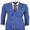 男性スーツとブレザー2021ブルーメンズチェックスリーピースダブル胸肉スーツギャツビーマフィアピーキーブラインダーヴィンテージ1920年代衣装homm237f