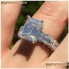 Band Rings Fashion Square Zircon Cz Ring White Cubic Finger Engagement Fit 6 To 10 For Women Jewelry Party Gift Drop Delivery Dhnhm Dhxnr