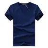 Men's Suits A2528 Plus Size T-Shirts Summer Casual V-Neck Breathable Brand T Shirt Men Short Sleeve Solid Color Cotton Tops Tees