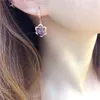 Dangle Brincos Clássico 585 Roxo Banhado A Ouro 14K Rosa Incrustada Luz Ametista Flor Para Mulheres Charme De Luxo Jóias De Casamento