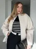 Kvinnorjackor Street Style for Women 2023 Långärmstativ Stativ Collar Loose Bomber Jacket Front Patch Pockets Snap Button Baseball