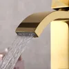 Bathroom Sink Faucets Gold Lead-Free Solid Brass Copper Waterfall Vanity Faucet Golden Basin Mixer Tap With Rectangular Spout For Lavatory