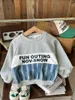 Pullover Korean Spring Autumn Kids Boys Shirt Patchwork Denim Letter Loose Tops Pullover Long Sleeve Sports Simple Children Boys Top 230907