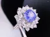 Anéis de cluster HJY Violet Sapphire Ring Real Pure 18K Natural Gemstones 4ct Diamonds Stones Feminino