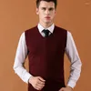 Kamizelki męskie Wysokiej jakości stały kolor kamizelki swetra men kaszmirowe swetry wełniane pullover marka V-dół z rękawami dzianina