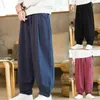 Men's Pants Mens Cotton Linen Baggy Wide Leg Elastic Waist Loose Trousers Casual Harem Solid Color Wushu Drawstring Men Lantern