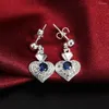 Orecchini a bottone in argento sterling 925 di lusso zircone blu cuore romantico per le donne Accessori da sposa per feste di moda Gioielli Regali per le vacanze