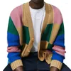 Pulls pour hommes Vintage KnitPatchwork Pull Cardigan Manteau à manches longues V Col Knitwear Veste Automne Hiver pour hommes Color Block