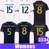 2023 24 Modric Vini Jr。レディースサッカージャージーベリンガムカマビンガチュアメニカマビンガバルベルデクルースアラバロドリゴホームホワイト3番目のフットボールシャツ