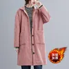 Женские плащи, зимнее пальто для женщин, вельветовая длинная хлопчатобумажная куртка, парка на меховой подкладке, теплая утолщенная свободная парка в стиле ретро в стиле Харадзюку, корейская мода