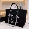 كلاسيكيات النساء حقائب اليد الفاخرة الأكياس المسائية العلامة التجارية CH المصممين Women Beach Bag Canvas المطرزة أنثى كبيرة للتسوق حقيبة يد لؤلؤة صغيرة صغيرة ماركس ماركس