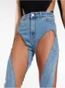 Jeans Femme DEAT mode femmes jean taille haute spirale évider maille conception sens couture fente Denim pantalon automne WY140 230826