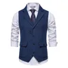 Heren Vesten Visgraat Tweed V-hals Double-Breasted Pak Vest Mode Casual Mannen Gestreept Vest Punk Stalknecht Bruiloft Brwon