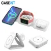 CASEiST dobrável 3 em 1 carregador sem fio magnético estação de carregamento rápido de 15 W Qi móvel universal Stand Holder suporte leve para viagem para iPhone AirPods iWatch Android