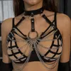 Sexleksaker för par bdsm bondage läder kroppssele för kvinnor kedja bh topp bröst midja bälte punk strumpor festival smycken sexig leksak accessorie