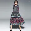 Casual Kleider Vintage 2023 Winter Lange Ärmel Elegante Ballkleid Schlank Retro Druck Bodenlangen Kleid Frauen Maxi Damen