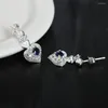 Orecchini a bottone in argento sterling 925 di lusso zircone blu cuore romantico per le donne Accessori da sposa per feste di moda Gioielli Regali per le vacanze